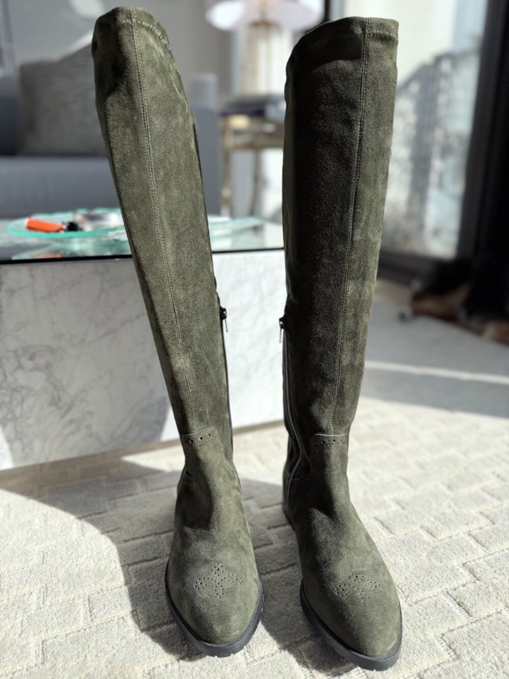 Dirndl + Bua Olive Green Suede Tall Riding Boots Size 37.5